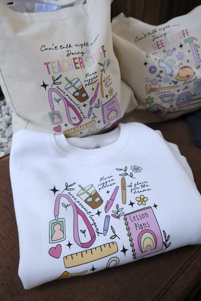 KİŞİSELLEŞTİRİLEBİLİR TEACHER DOODLES SWEATSHIRT - BEYAZ