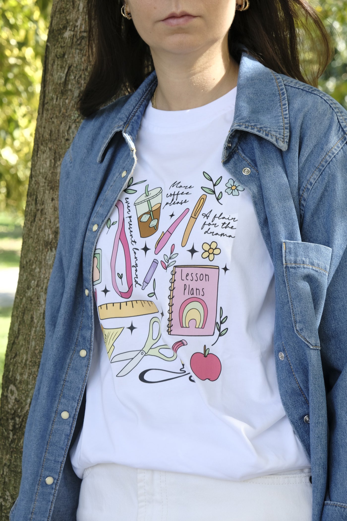 KİŞİSELLEŞTİRİLEBİLİR TEACHER DOODLES T-SHIRT - BEYAZ