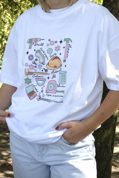 KİŞİSELLEŞTİRİLEBİLİR ENGINEER DOODLES T-SHIRT - BEYAZ